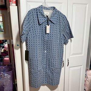 Blue Patterned Short Sleeve Dress